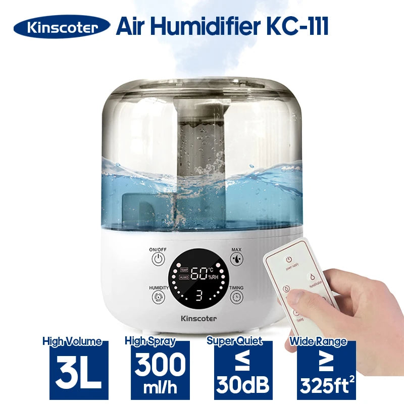 KINSCOTER 3L Humidificador de ar profissional de grande capacidade Humidificador doméstico Difusor de aromas para plantas com temporizador de controlo remoto