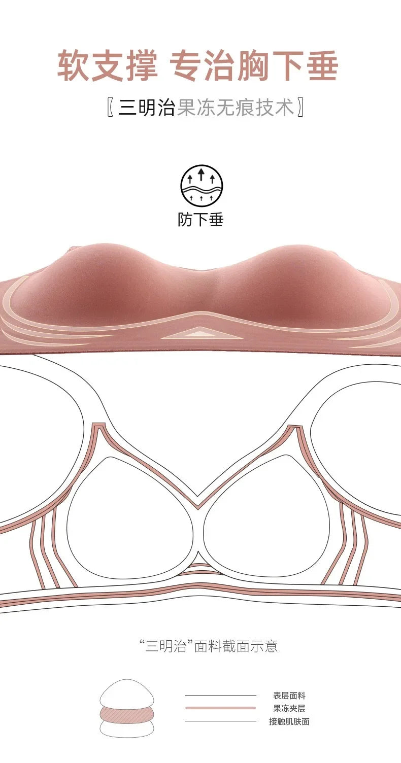 Sutiã Jelly Support Seamless para seios grandes, ajuste fino, push-up anti-flacidez, roupa íntima sem aro, sutiã esportivo, respirável