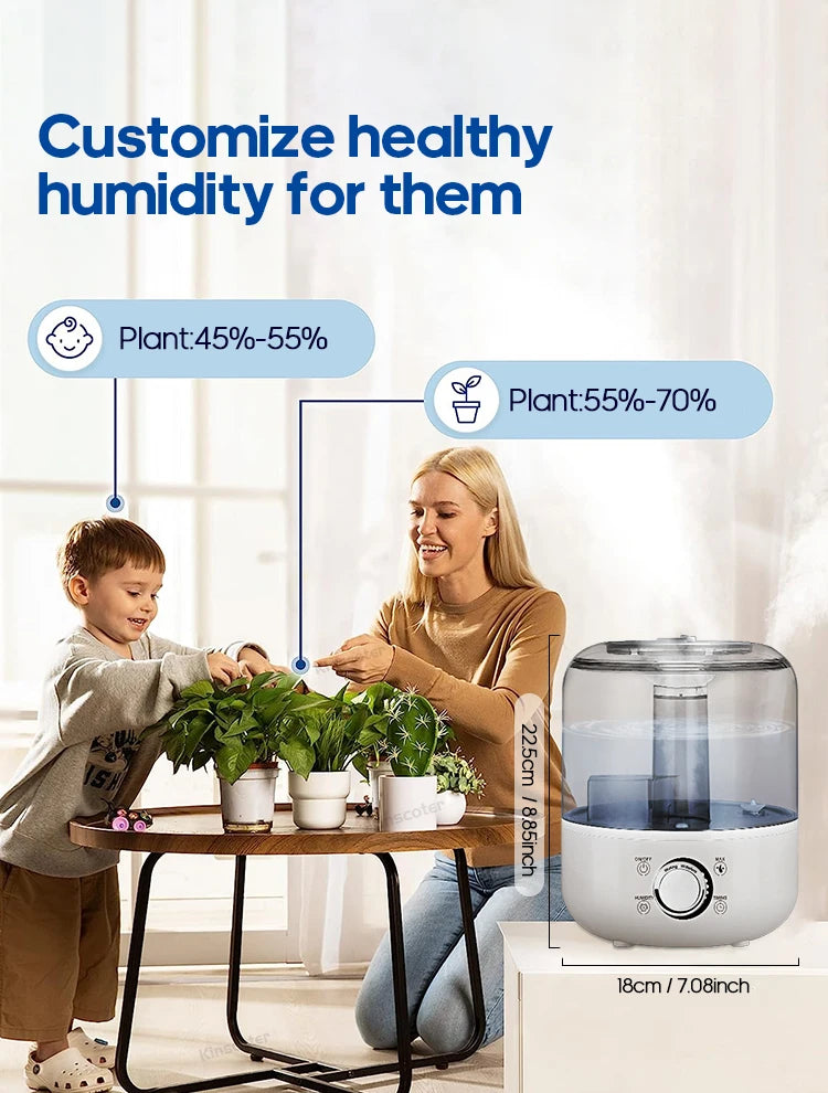 KINSCOTER 3L Humidificador de ar profissional de grande capacidade Humidificador doméstico Difusor de aromas para plantas com temporizador de controlo remoto