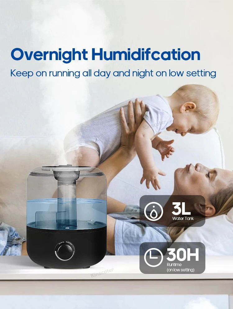 KINSCOTER 3L Humidificador de ar profissional de grande capacidade Humidificador doméstico Difusor de aromas para plantas com temporizador de controlo remoto