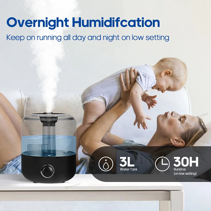 KINSCOTER 3L Humidificador de ar profissional de grande capacidade Humidificador doméstico Difusor de aromas para plantas com temporizador de controlo remoto