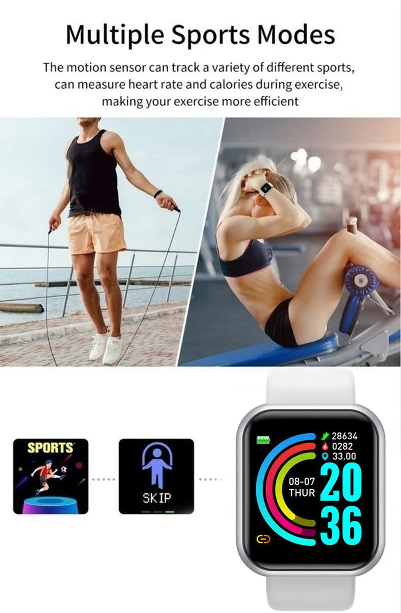 Multifunctional Smart Watch Relógio inteligente multifuncional para homens e mulheres, telefone conectado bluetooth, música, pulseira de esportes fitness, monitor de sono, smartwatch y68, d20